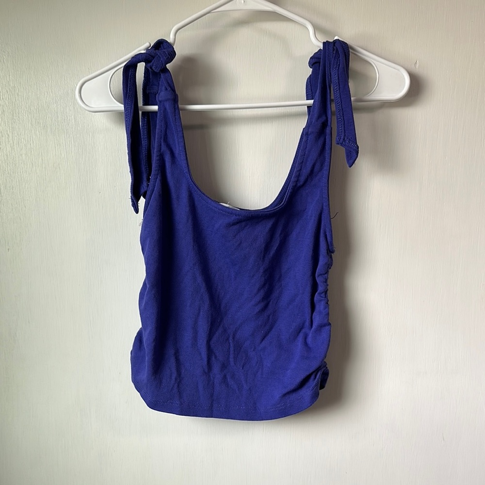 Women's Blue ruched crop Tank Top